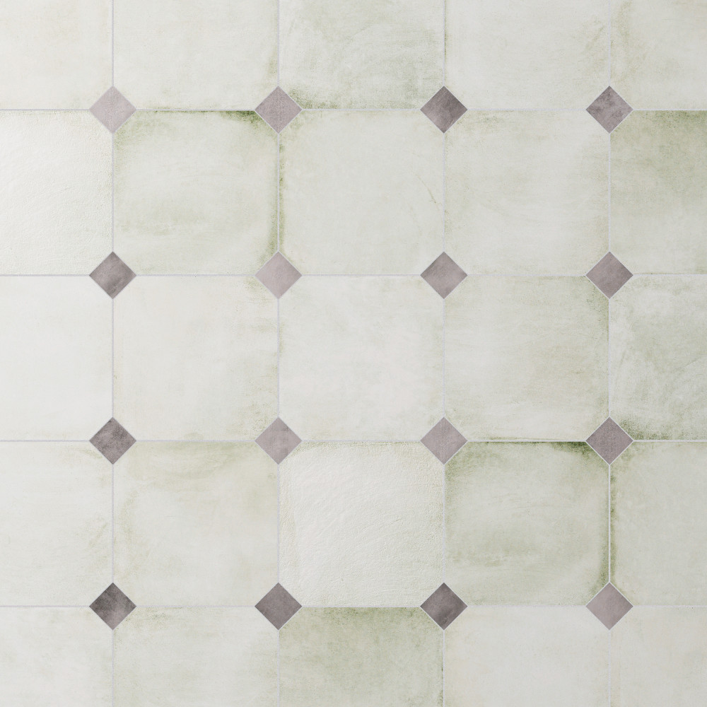 Laverton Octagon Nieve with Taco Gris 7-7/8 in. x 7-7/8 in. Porcelain Floor and Wall Tile
