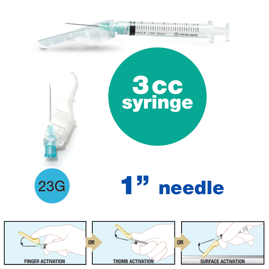 SurGuard® 3 Safety Hypodermic Needle, 3CC Syringe with 23G x 1" Needle - 100/Box