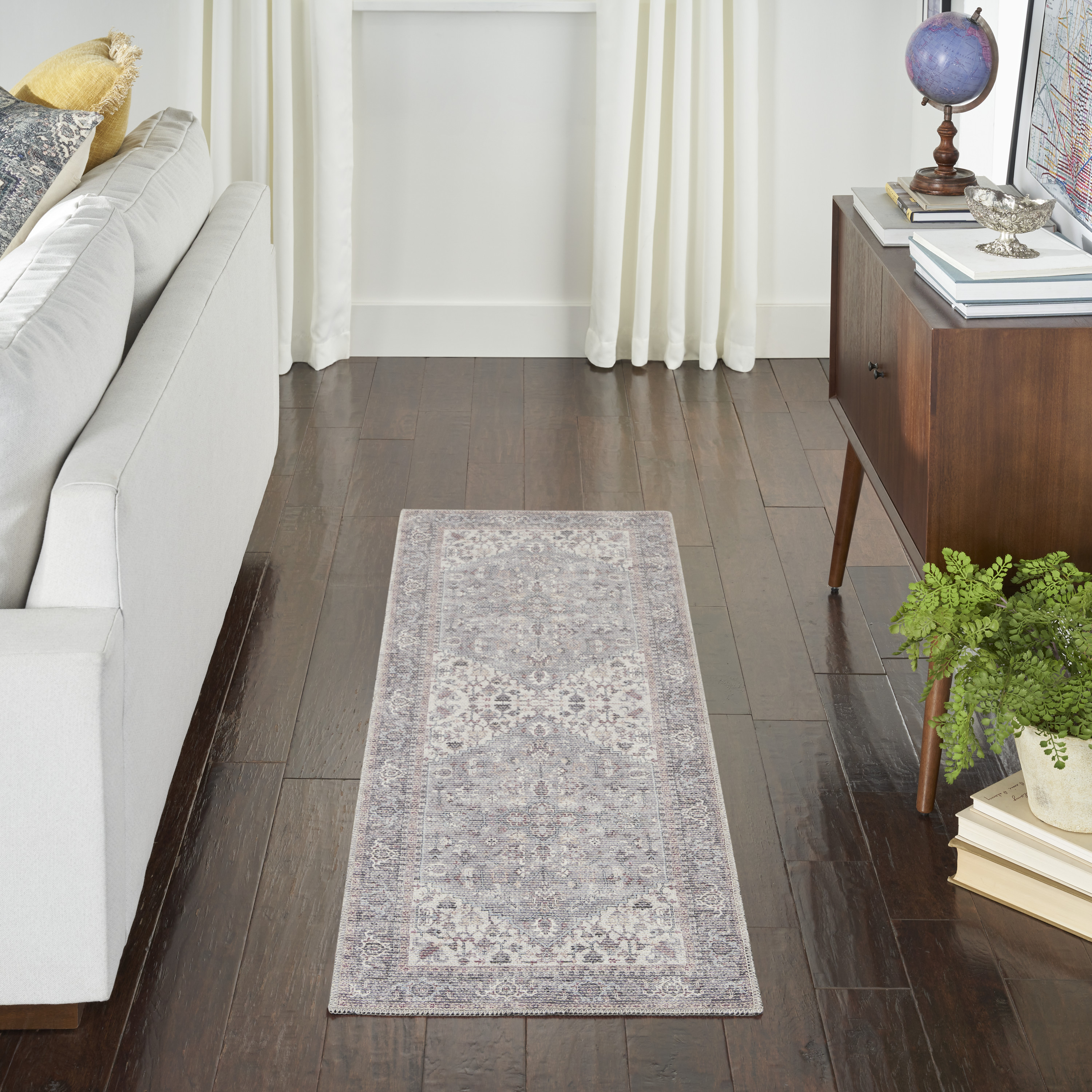 Nourison New Concept Washables 2'2" x 8' Grey Vintage Indoor Rug