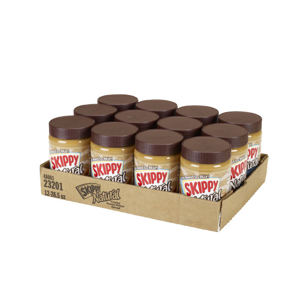 SKIPPY(r) Natural Creamy Peanut Butter Spread, 12/26.5 oz . C1RM - Front Right Open Case (Hi Res)