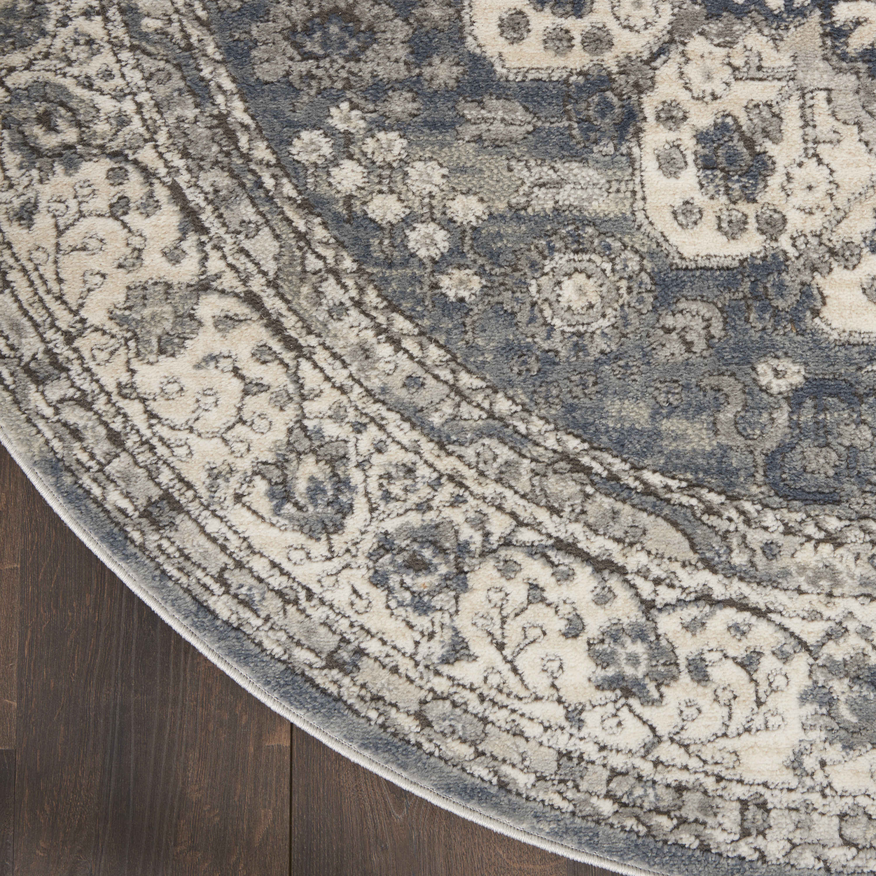 Nourison Quarry 5'3" x Round Grey Ivory Vintage Indoor Rug