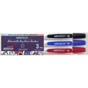Retractable Dry Erase Markers, Assorted Colors, Fine Point, 3-Pack
