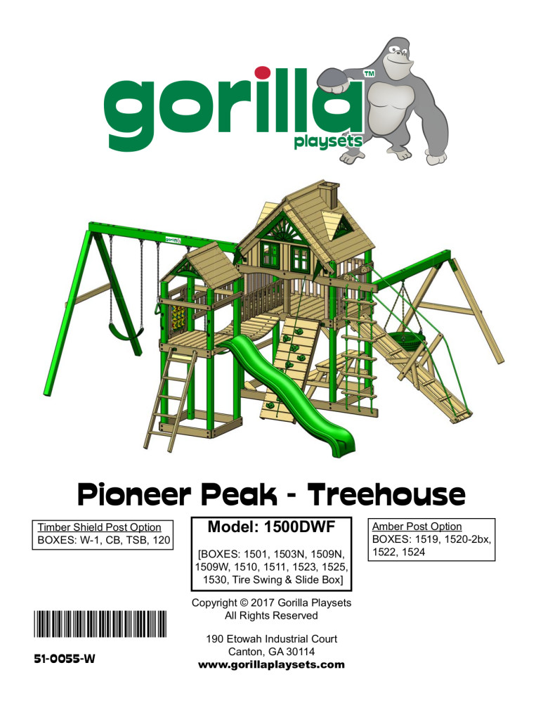 Gorilla Playsets Pioneer Peak Treehouse Wooden Swing Set with Tire