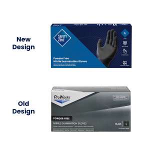 HOSGLN145FL, Hospeco, Safety Zone, Medical Grade Gloves, Nitrile, 5.0 mil, Powder Free, L, Black