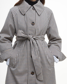 Beatrix Check Showerproof Trench Coat Sky Micro Check