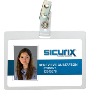 Self Laminating Badge Holders with Clip, Horizontal, Clear, Pack of 25