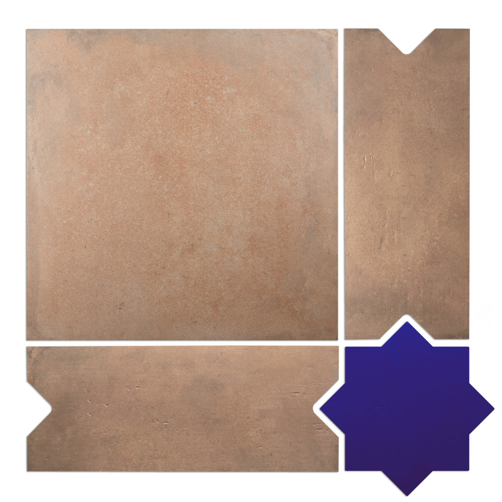 Argile Bordeaux Ferrara with Losanga and Blue Star 24-5/8 in. x 24-5/8 in. Porcelain Floor and Wall Tile