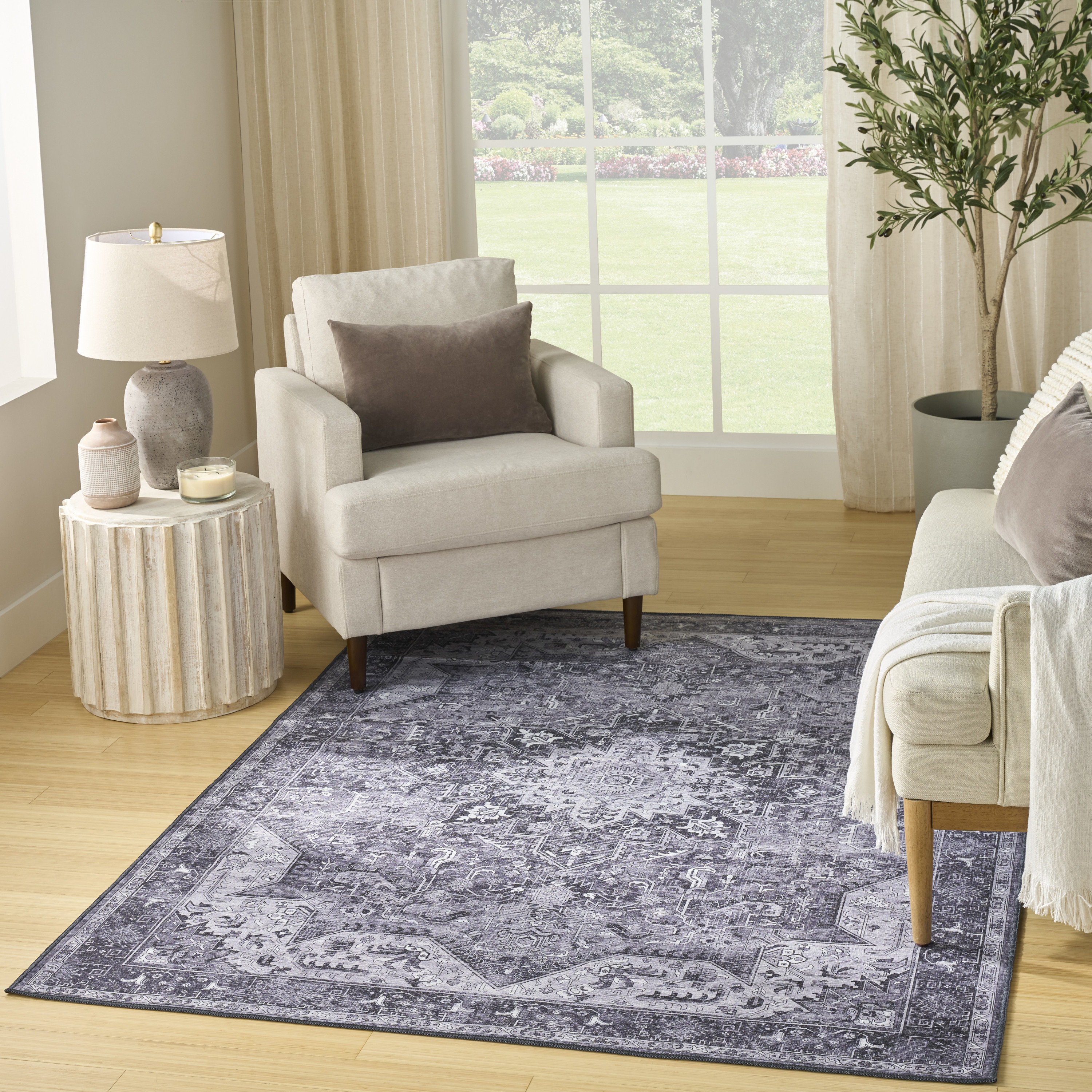 Nourison Nourison Washables 4' x 6' Charcoal Grey Vintage Indoor Rug