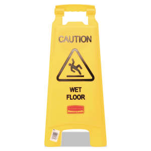 Rubbermaid Commercial, "Caution", Wet Floor Sign, Yellow, 25"