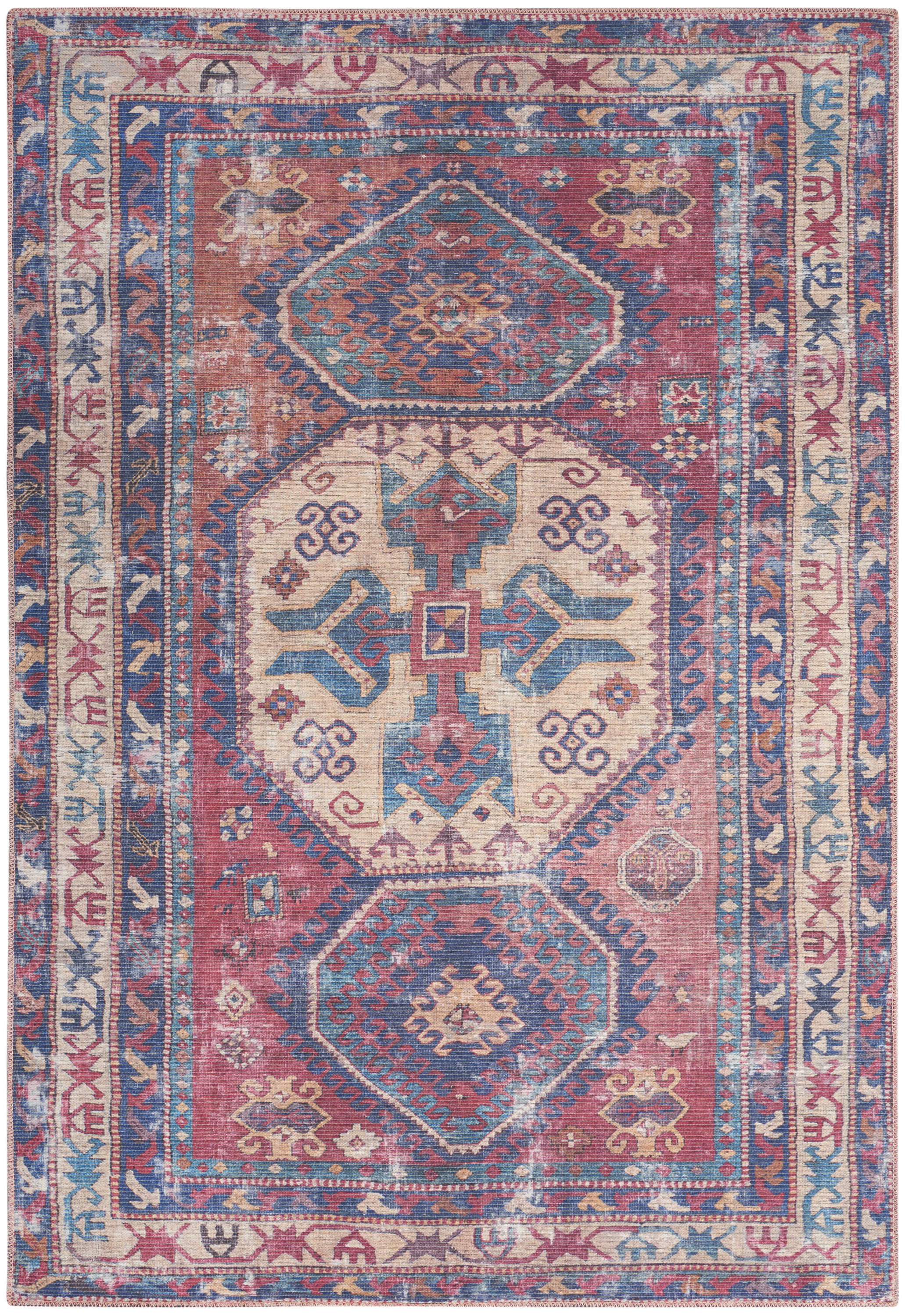 Nourison New Concept Washables 4' x 6' Red Navy Vintage Indoor Rug