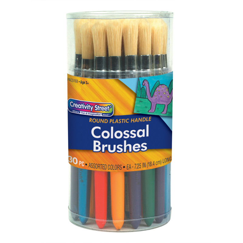 Colossal Brushes, Round, Assorted Colors, 7.25" Long, 30 Brushes