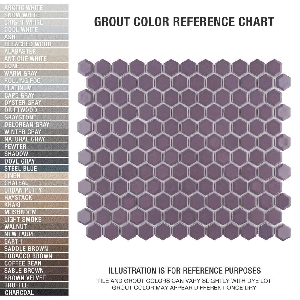 Sample – Metro 1″ Hex Glossy Purple Porcelain Mosaic Tile