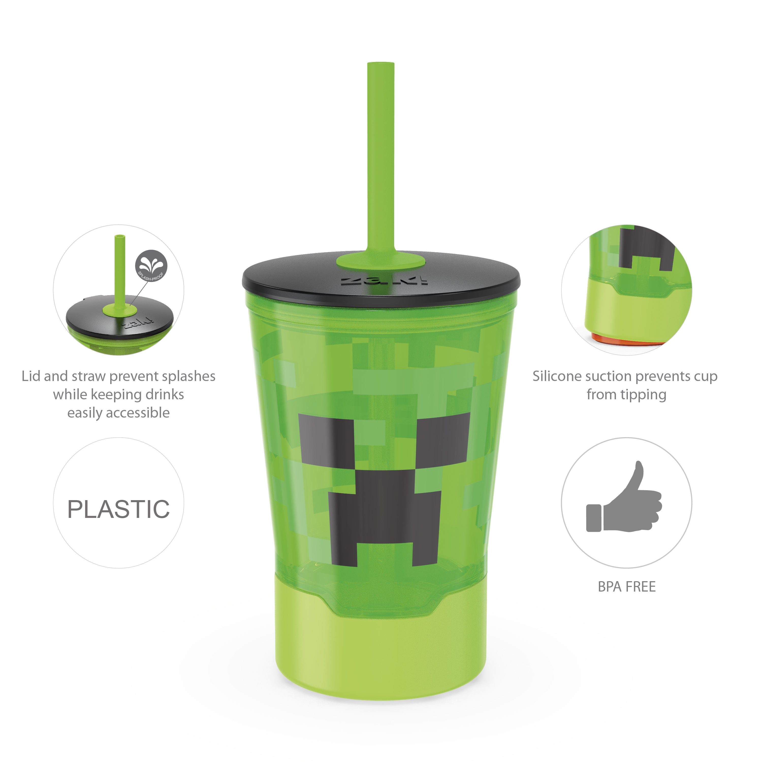 Minecraft 16 ounce Mighty Mug Tumbler with Straw, Creeper slideshow image 5 Minecraft 16 ounce Mighty Mug Tumbler with Straw, Creeper slideshow image 5