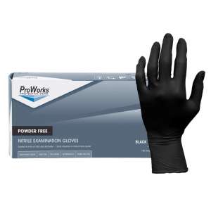 Hospeco, ProWorks, Medical Grade Gloves, Nitrile, 5.0 mil, Powder Free, L, Black