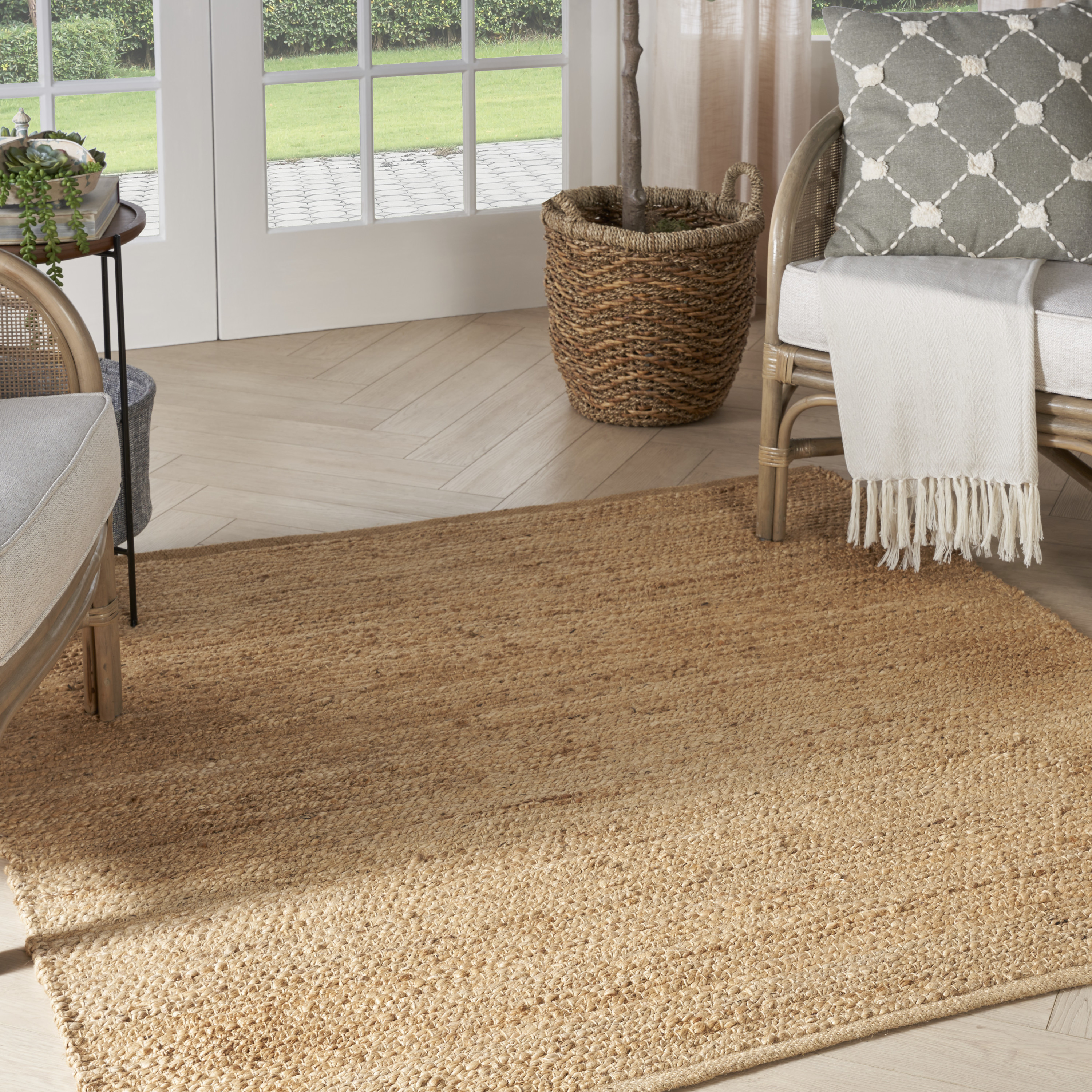 Nourison Natural Jute 4' x Square Bleached Farmhouse Indoor Rug