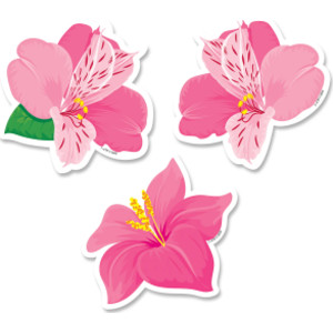 Palm Paradise Pink Blooms, Designer Cut-Outs,  3 in, 36 Pieces