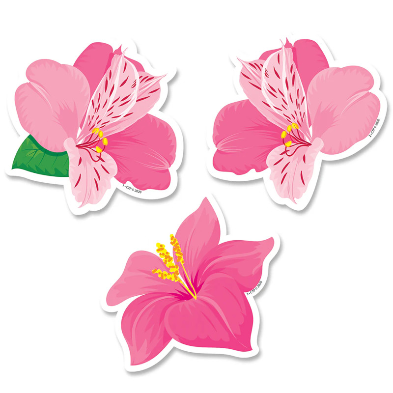 Palm Paradise Pink Blooms, Designer Cut-Outs,  3 in, 36 Pieces