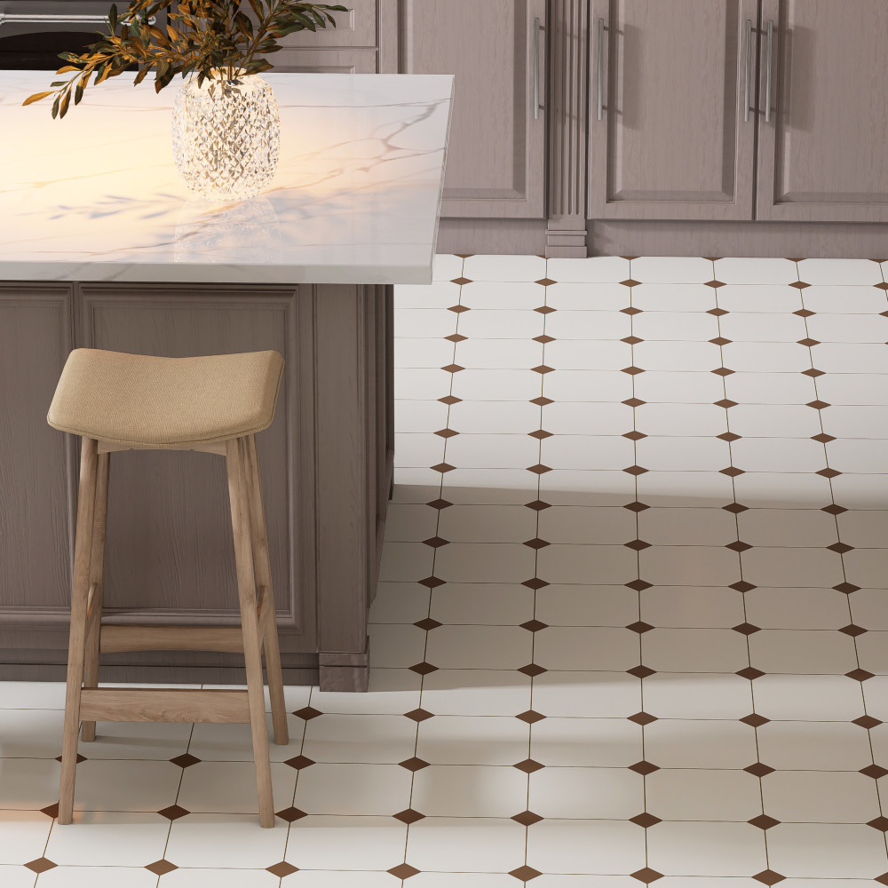 Vaudeville Octagon Nacar with Taco Marron 7-7/8 in. x 7-7/8 in. Porcelain Floor and Wall Tile