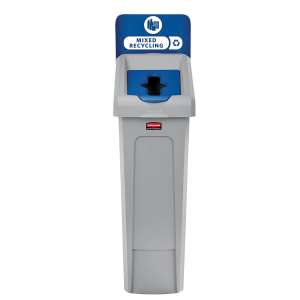 Rubbermaid Commercial, Slim Jim, Mixed Recycling, 23 gal, Resin, Blue, Rectangle, Receptacle