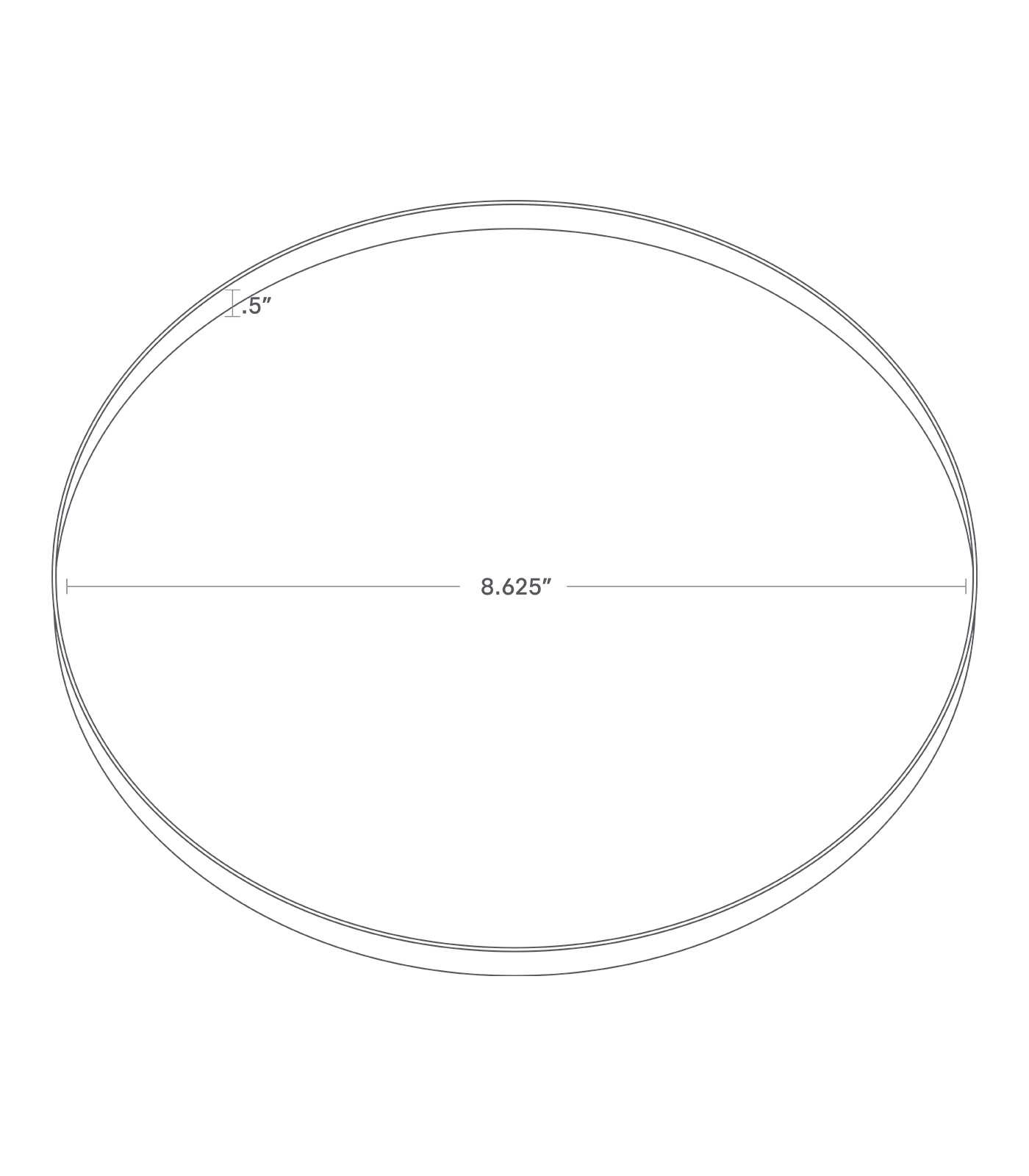 Dimenision image for Replacement Liner Ring for Trash Can - Steel + Wood - Roundon a white background showing total diameter of 8.625 inches, thickness of 0.5 inches.