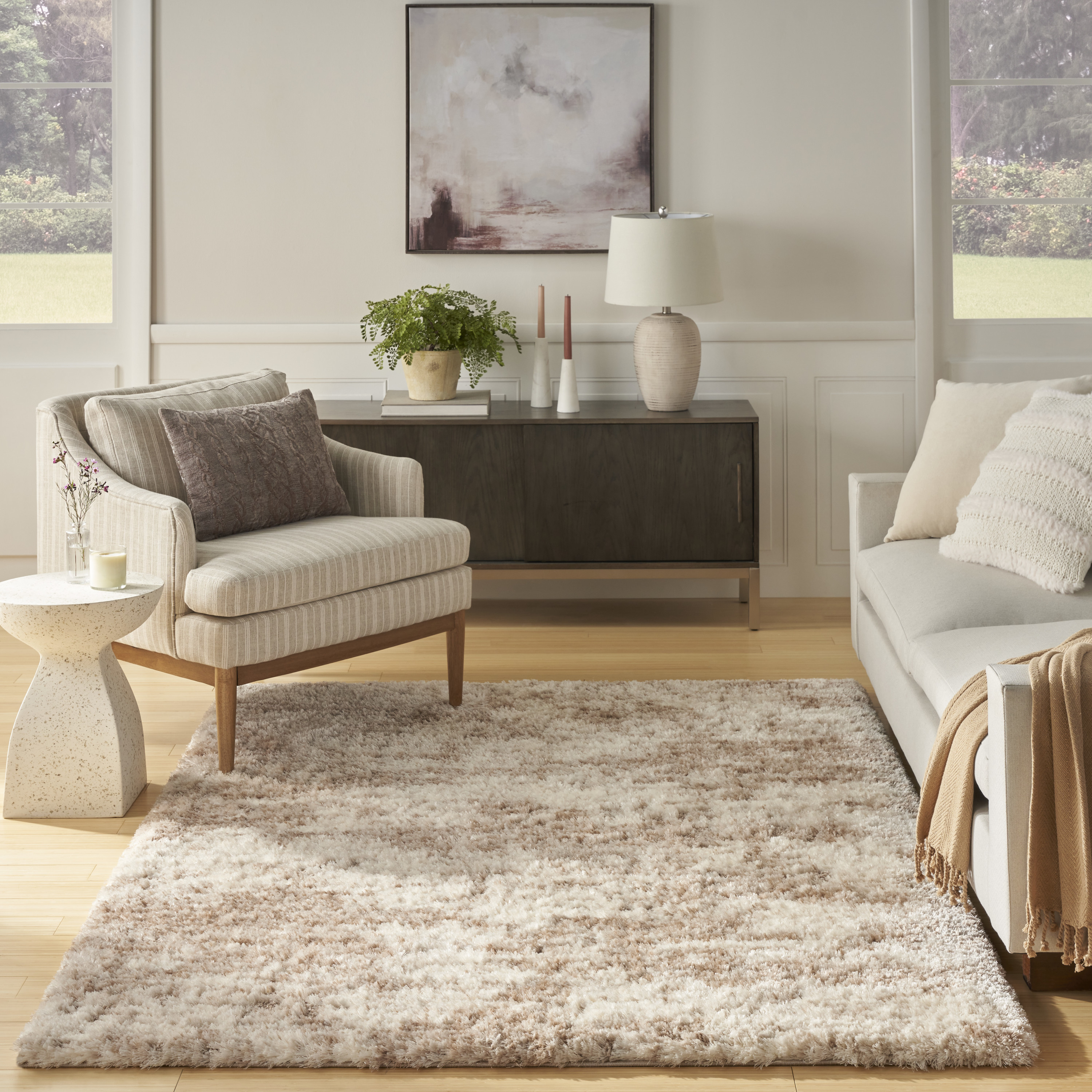 Nourison Dreamy Shag 5'3" x 7'3" Ivory Dark Beige Modern Indoor Rug