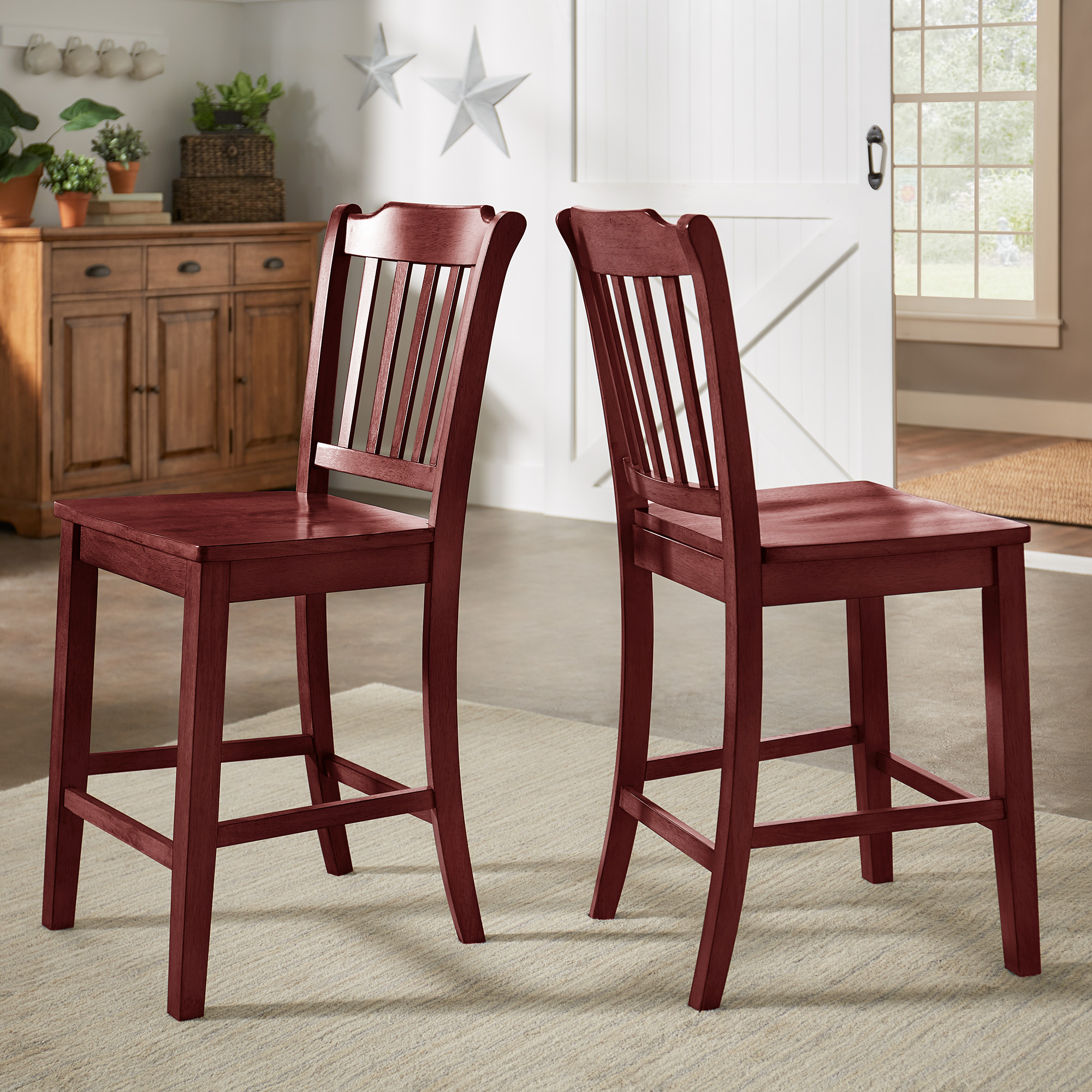 Slat Back Wood Counter Height Chairs (Set of 2)