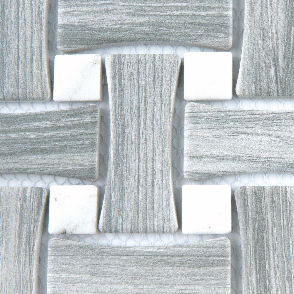 Llama Dog Bone Basketweave Silver Smoke/Calacatta Dot 10 in. x 10 in. Porcelain Mosaic Tile