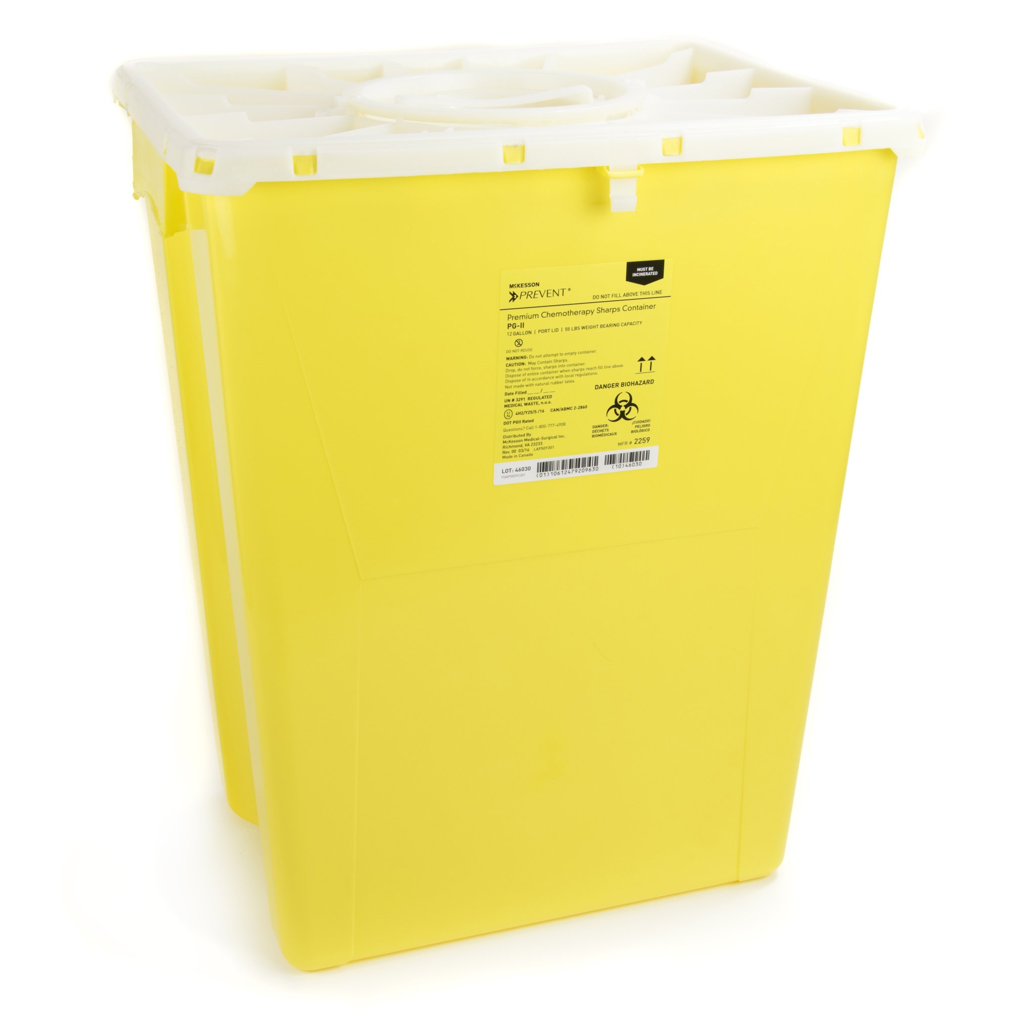 McKesson Prevent® Chemotherapy Sharps Container, 12 Gal., 20.8 x 17.3 x 13 Inch