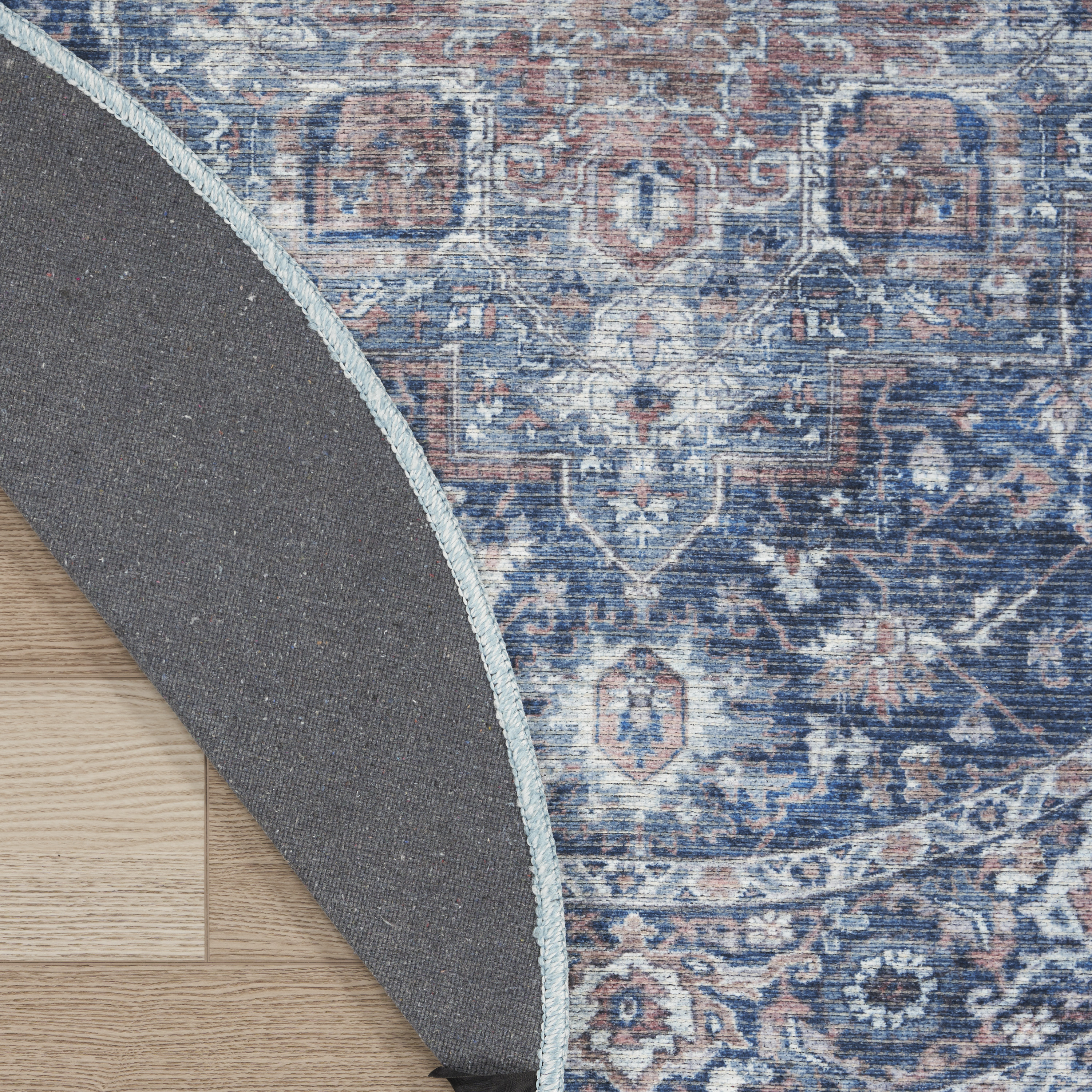 Nourison New Concept Washables 7'10" x Round Ivory Navy Vintage Indoor Rug