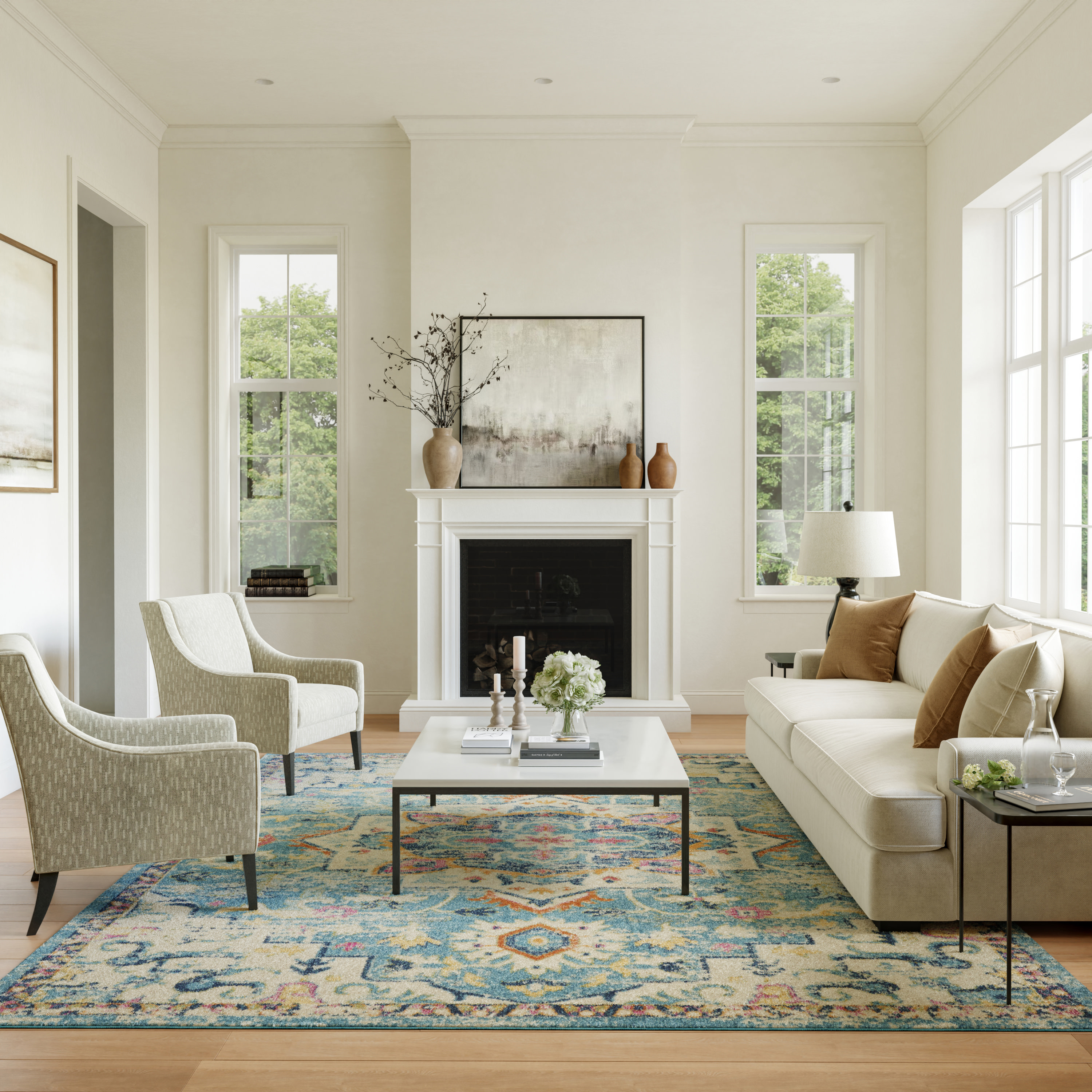 Nourison Passion 6'7" x 9'6" Ivory Light Blue Bohemian Indoor Rug