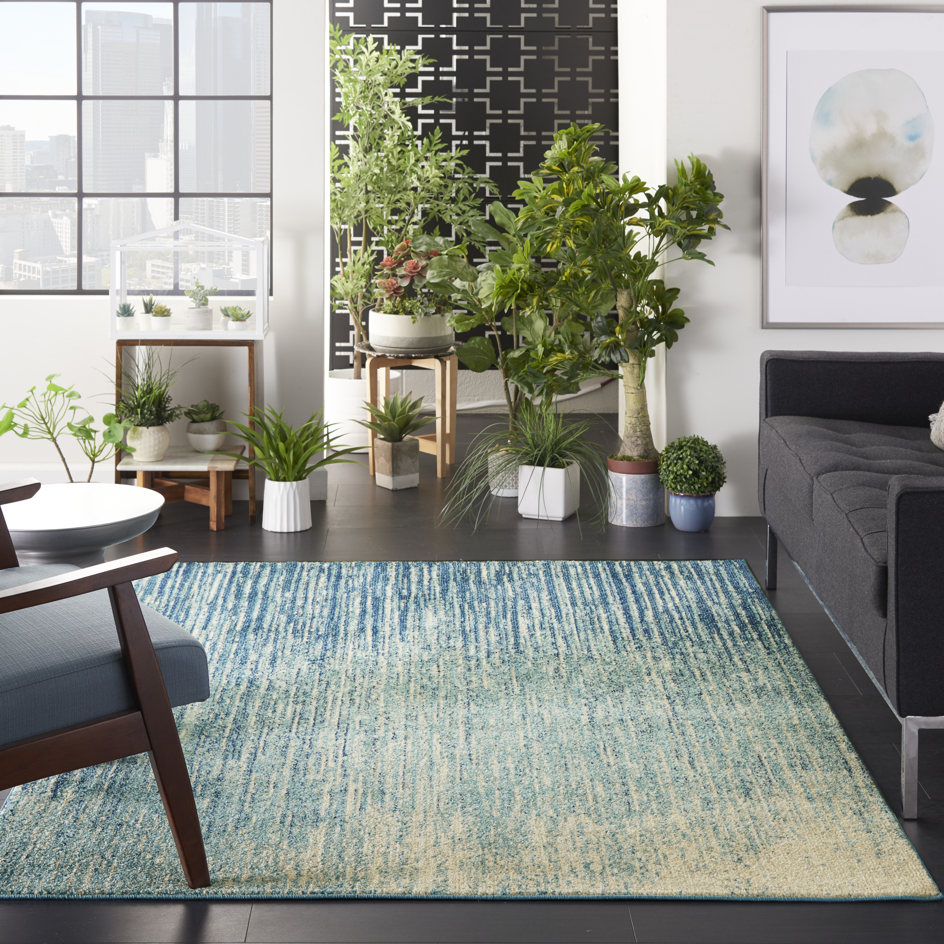 Nourison Passion 3'9" x 5'9" Navy Light Blue Modern Indoor Rug