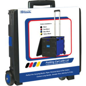 Folding Cart on Wheels w/Lid Cover, 16" x 18" x 15", Black/Blue