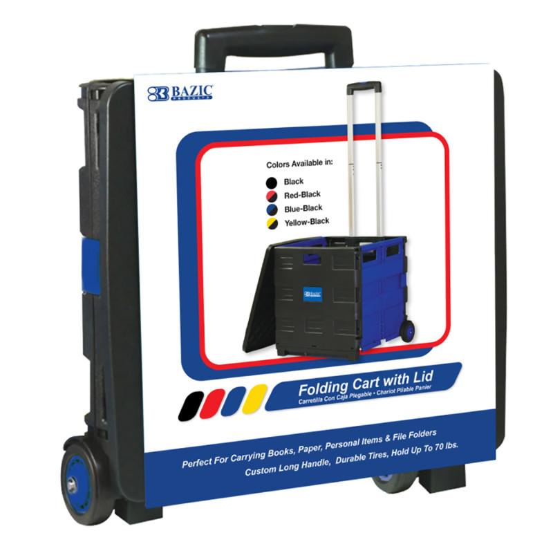 Folding+Cart+on+Wheels+w%2FLid+Cover%2C+16%22+x+18%22+x+15%22%2C+Black%2FBlue