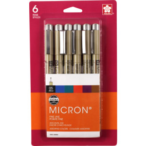 Pigma Micron Pens, Size 05, Assorted Colors, 6-Piece Set, Blister Card