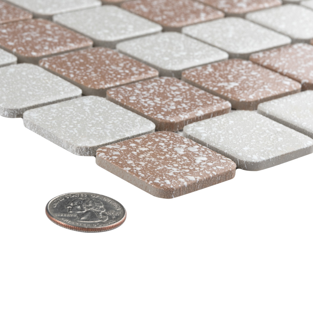 Sample – Crystalline Market Square Beige Porcelain Mosaic Tile