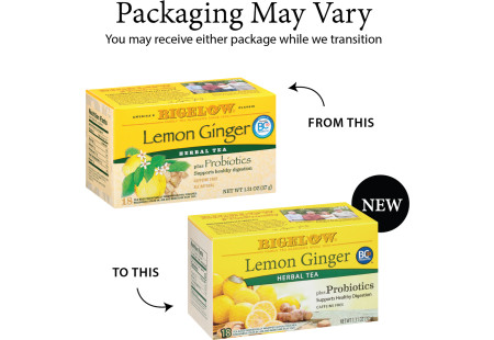 Ingredient panel of Lemon Ginger Herbal Tea plus Probiotics box