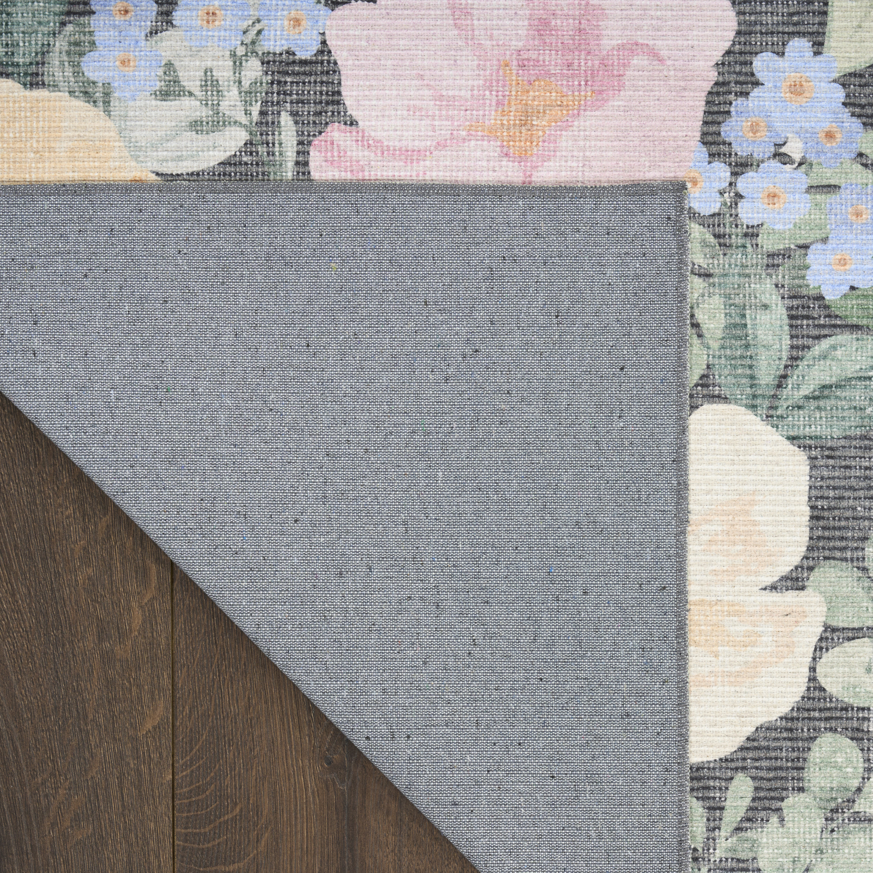Nourison Botanical Washables 4' x 6' Charcoal Multicolor Farmhouse Indoor Rug