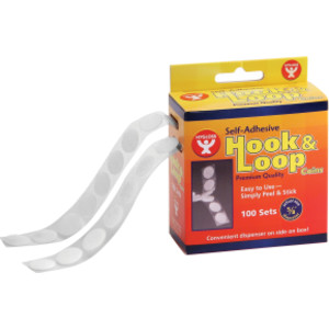 Self-Adhesive Hook & Loop Coins, 5/8", 100 Per Pack