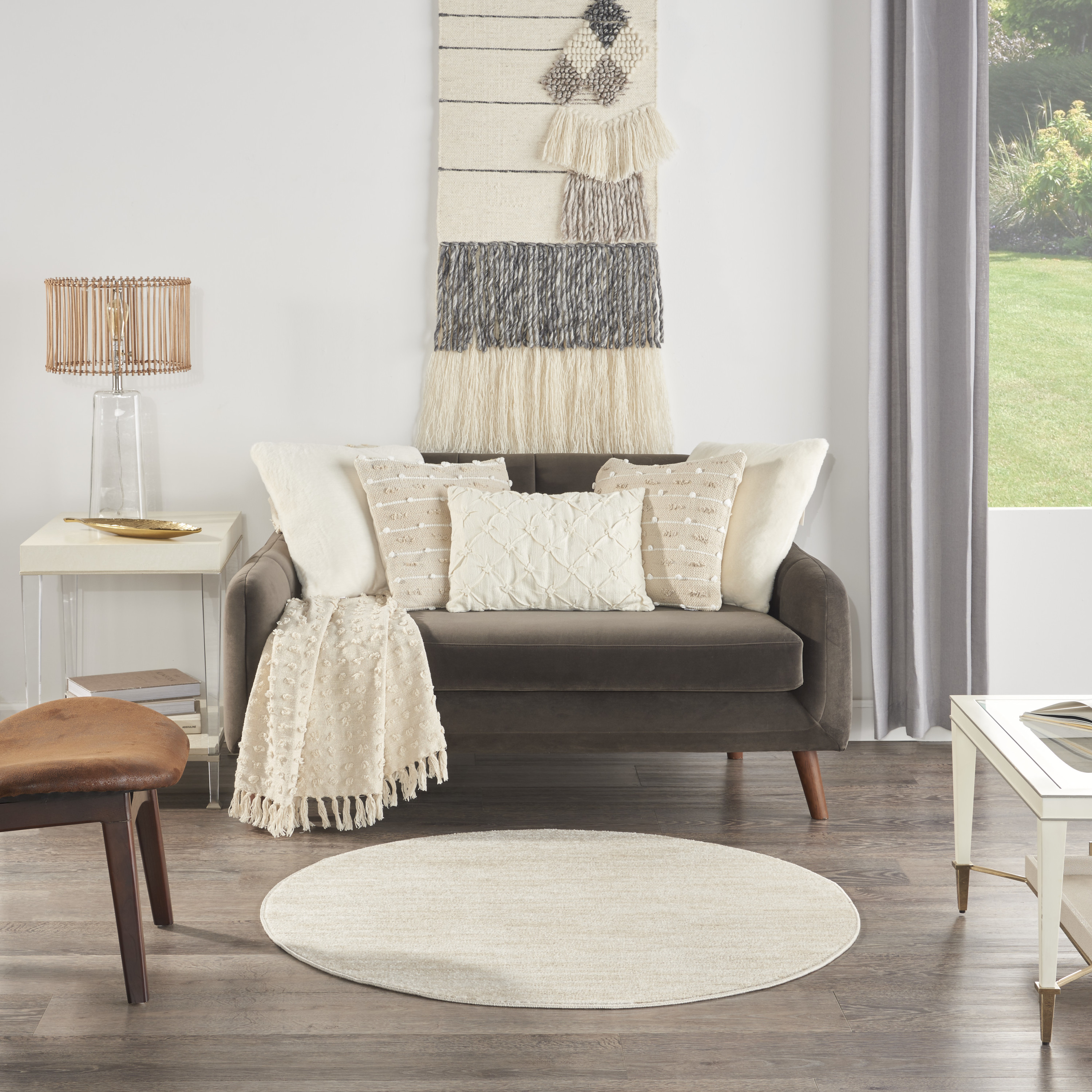 Nourison Nourison Essentials 4' x Round Ivory Beige Outdoor Rug