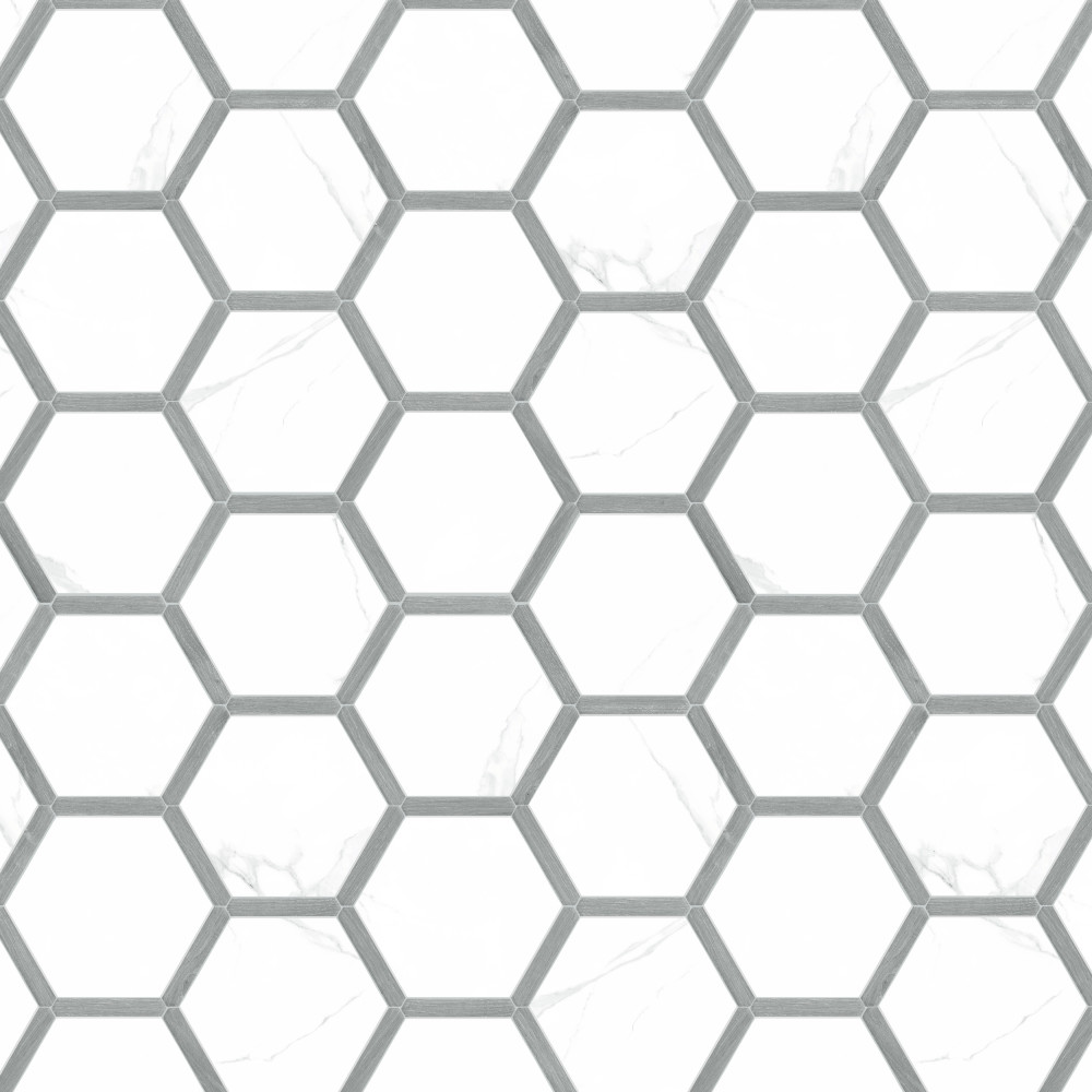 Marwood Panal Calacatta with Grey Picket 8-5/8 in. x 9-7/8 in. Porcelain Floor and Wall Tile