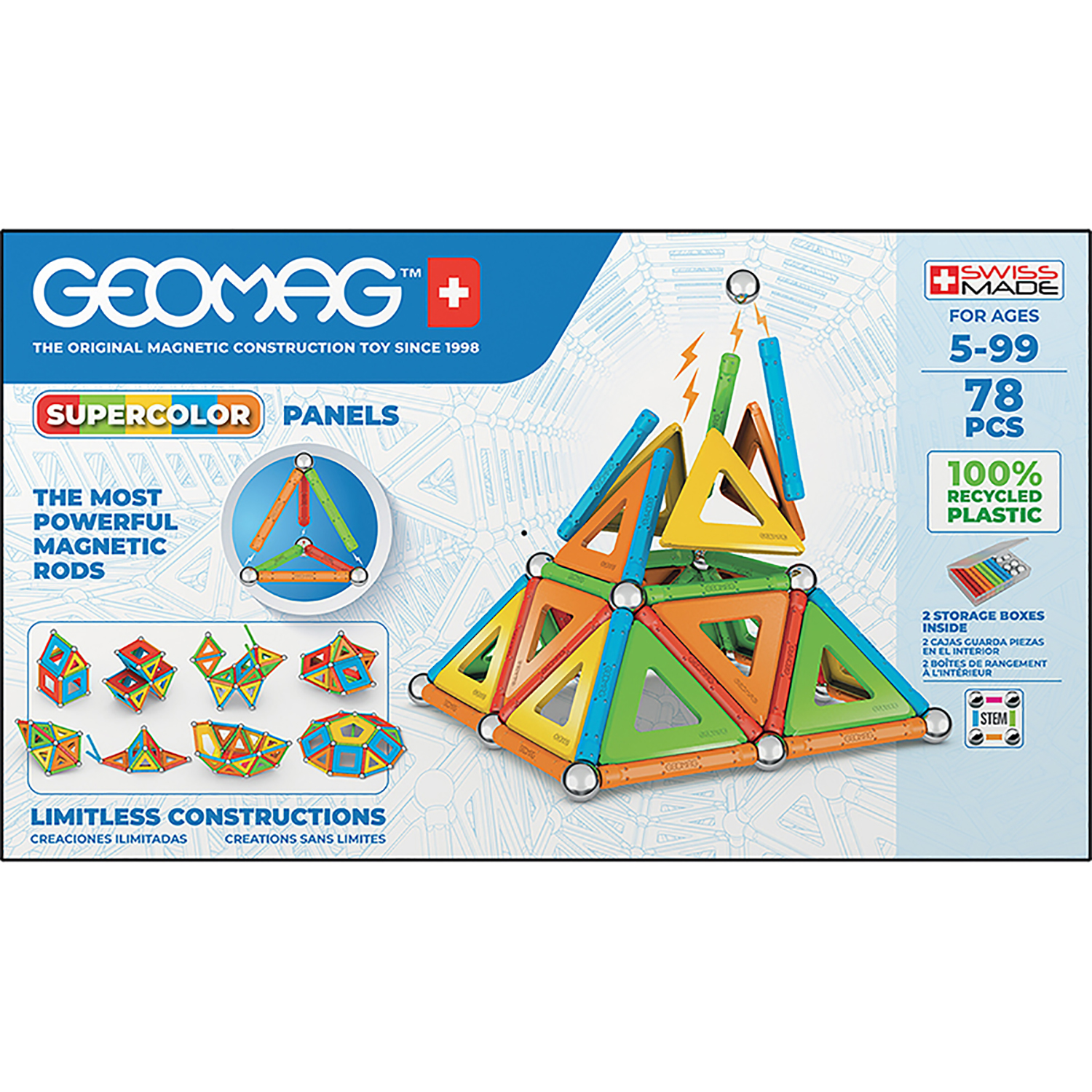 Geomag Supercolor Recycled, 78 Pieces
