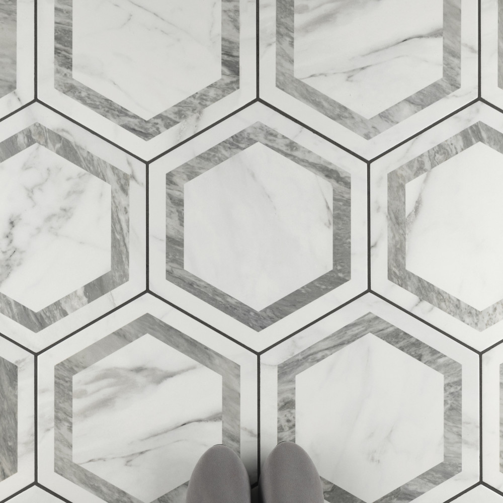 Marbilia Hex Venato Grey Geo with Biotech 11 in. x 13 in. Porcelain Floor and Wall Tile