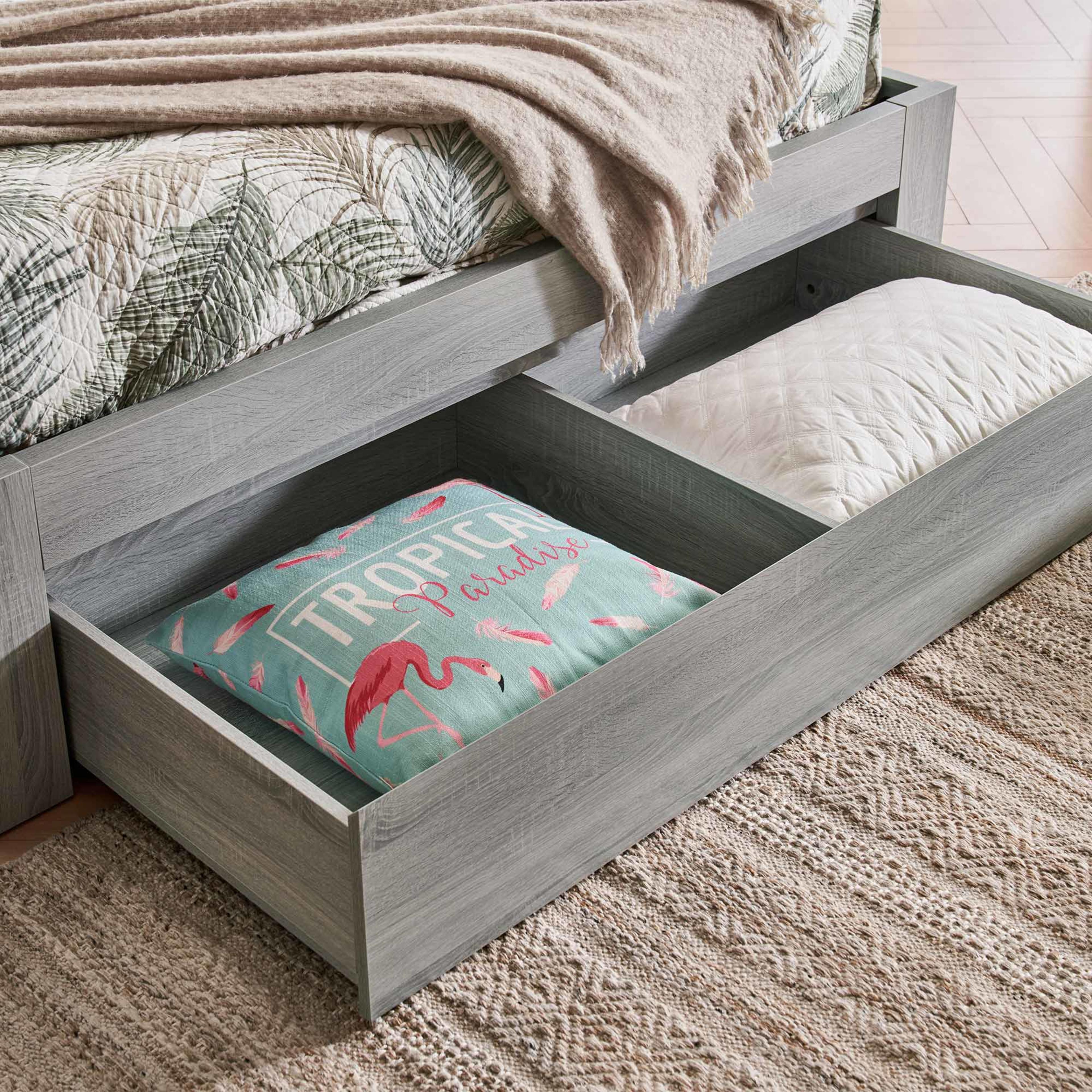 Detail image of the  Bellevue Bed Frame, Side Gas Lift & End Drawer Base, Cement Grey from Forty Winks