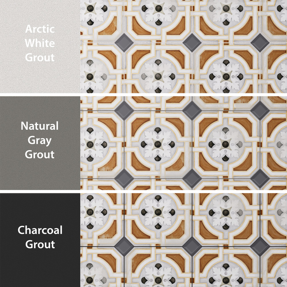 Vaudeville Octagon Deco Zimer with Taco Antracita 7-7/8 in. x 7-7/8 in. Porcelain Floor and Wall Tile