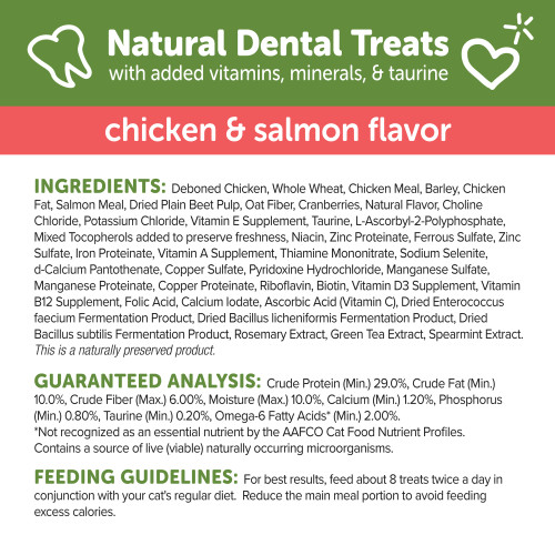 <p>Deboned Chicken, Whole Wheat, Chicken Meal, Barley, Chicken Fat, Salmon Meal, Dried Plain Beet Pulp, Oat Fiber, Cranberries, Natural Flavor, Choline Chloride, Potassium Chloride, Vitamin E Supplement, Taurine, L-Ascorbyl-2-Polyphosphate, Mixed Tocopherols added to preserve freshness, Niacin, Zinc Proteinate, Ferrous Sulfate, Zinc Sulfate, Iron Proteinate, Vitamin A Supplement, Thiamine Mononitrate, Sodium Selenite, d-Calcium Pantothenate, Copper Sulfate, Pyridoxine Hydrochloride, Manganese Sulfate, Manganese Proteinate, Copper Proteinate, Riboflavin, Biotin, Vitamin D3 Supplement, Vitamin B12 Supplement, Folic Acid, Calcium Iodate, Ascorbic Acid (Vitamin C), Dried Enterococcus faecium Fermentation Product, Dried Bacillus licheniformis Fermentation Product, Dried Bacillus subtilis Fermentation Product, Rosemary Extract, Green Tea Extract, Spearmint Extract.</p>
<p>This is a naturally preserved product</p>
