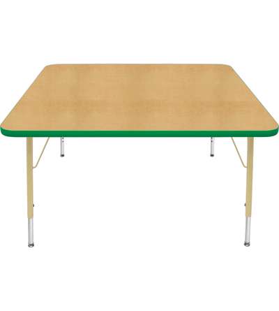 Creative Colors® Activity Table, Square, 42" x 42", Maple Top Color, Dustin Green Edge Color, Standard Leg Height, Tan Legs, Nic