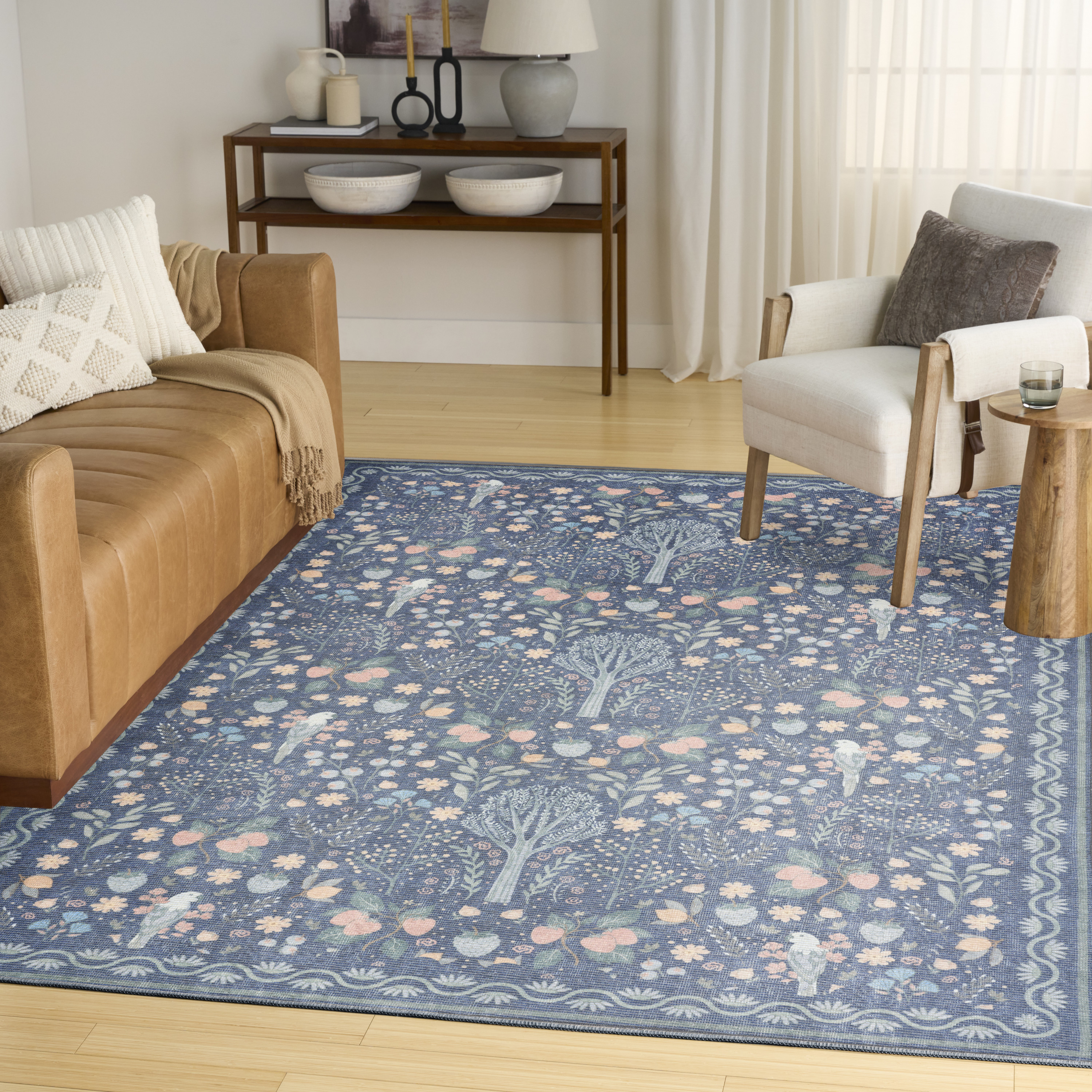 Nourison Botanical Washables 5' x 7' Blue Multicolor Modern Indoor Rug