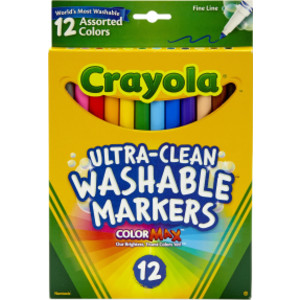 Ultra-Clean Markers, Fine Line, Assorted Colors, 12 Count