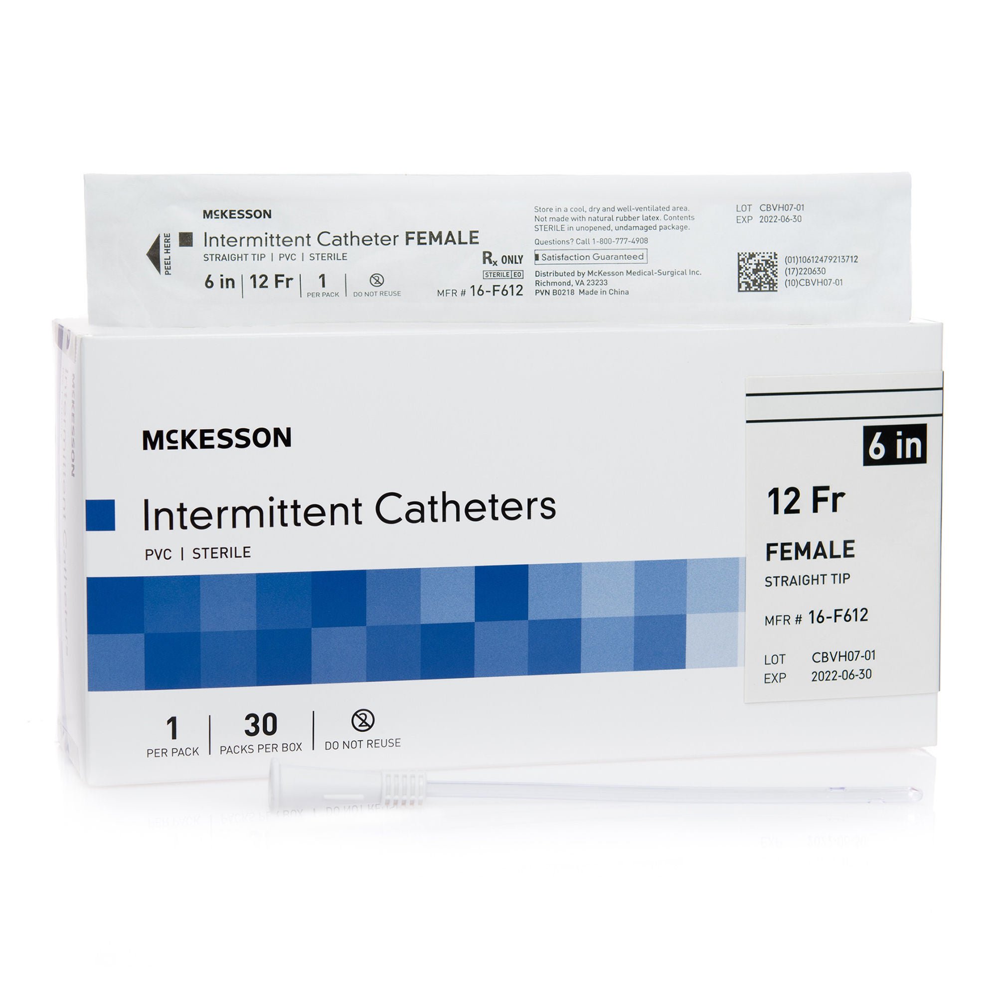 McKesson Urethral Catheter for Females, 12 Fr., Straight