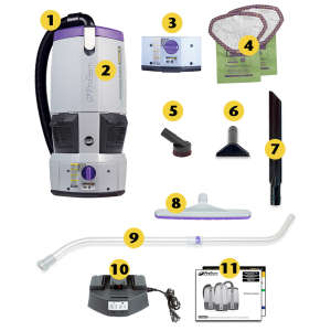 ProTeam, GoFree Flex Pro II w/ Xover Multi-Surface Telescoping Wand Tool Kit, 14", Backpack Vacuum